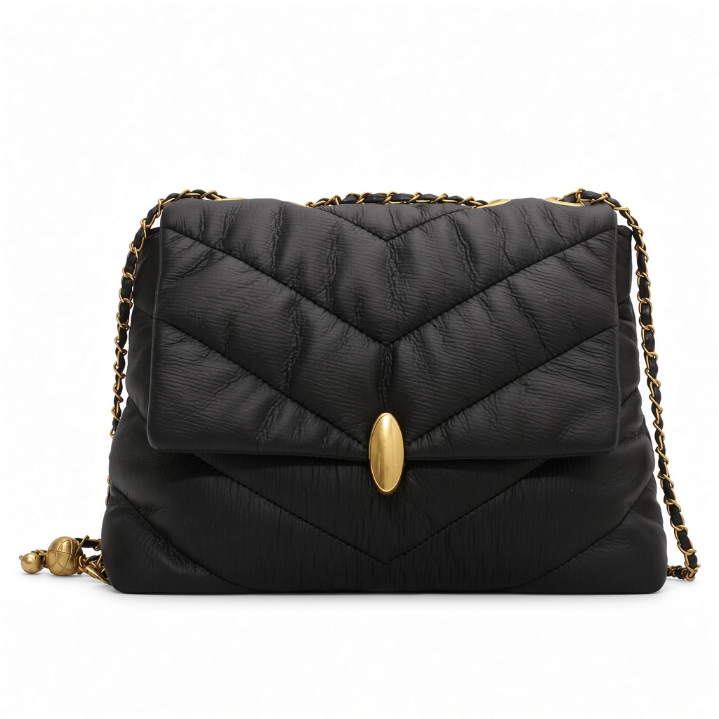 Black Chevron Quilted Bag with Chain Strap